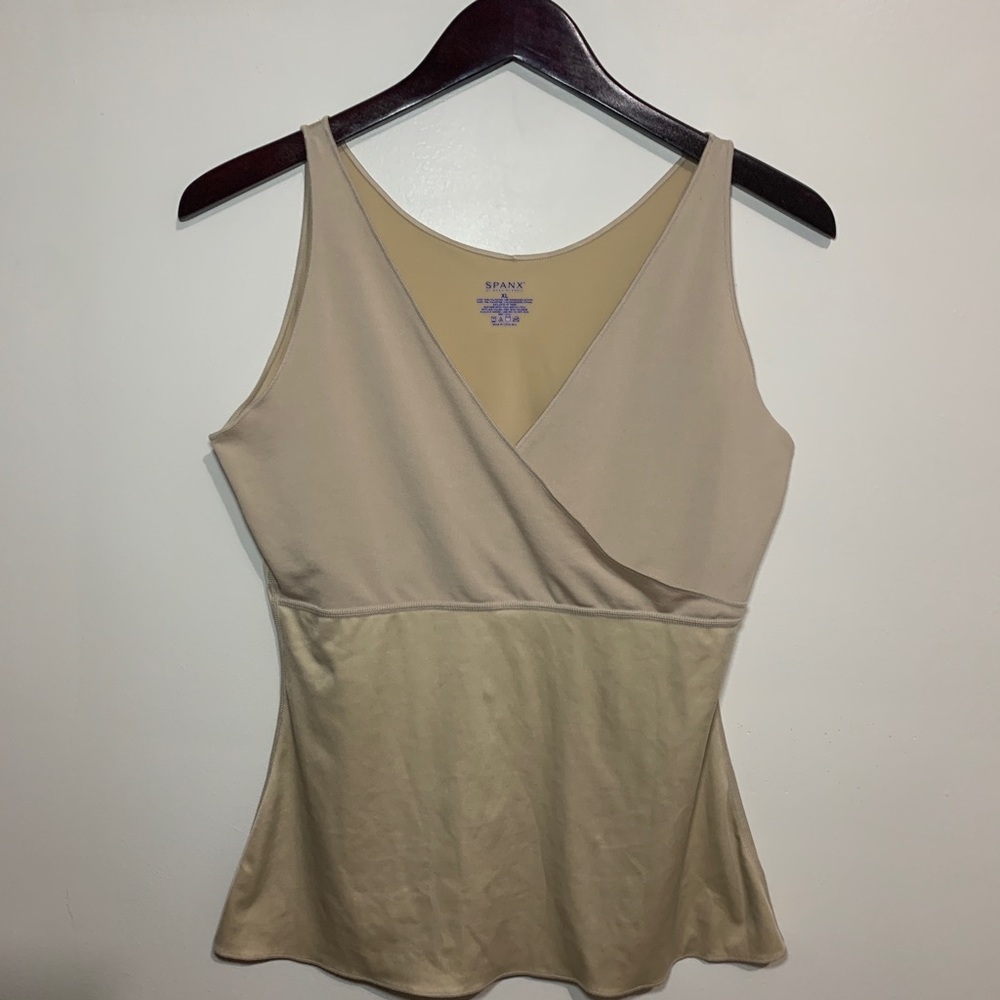 SPANX Faux Wrap Shapewear Sleeveless Cami Womens Sz XL Beige Minimalist Surplice